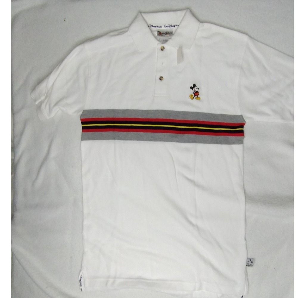 VTG Disney World Polo Shirt Mickey Mouse Striped Collared Casual Top‎ Size M NWT